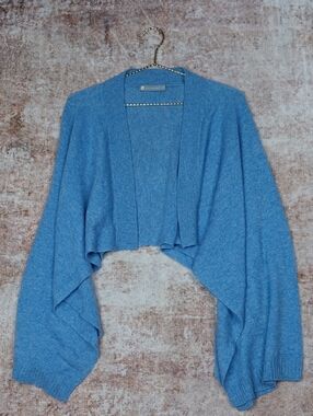 Blue Cashmere Shawl Open Front Sweater
